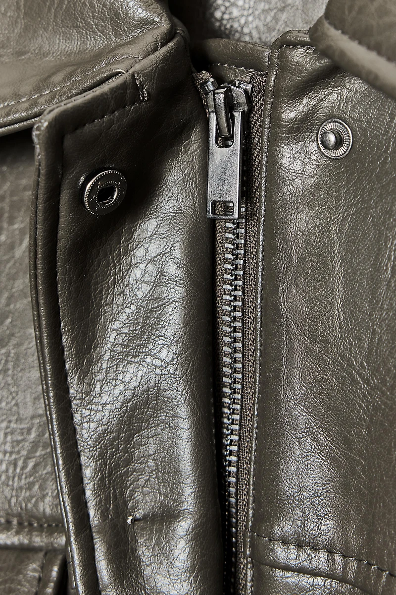 FAUX LEATHER POCKET JACKET