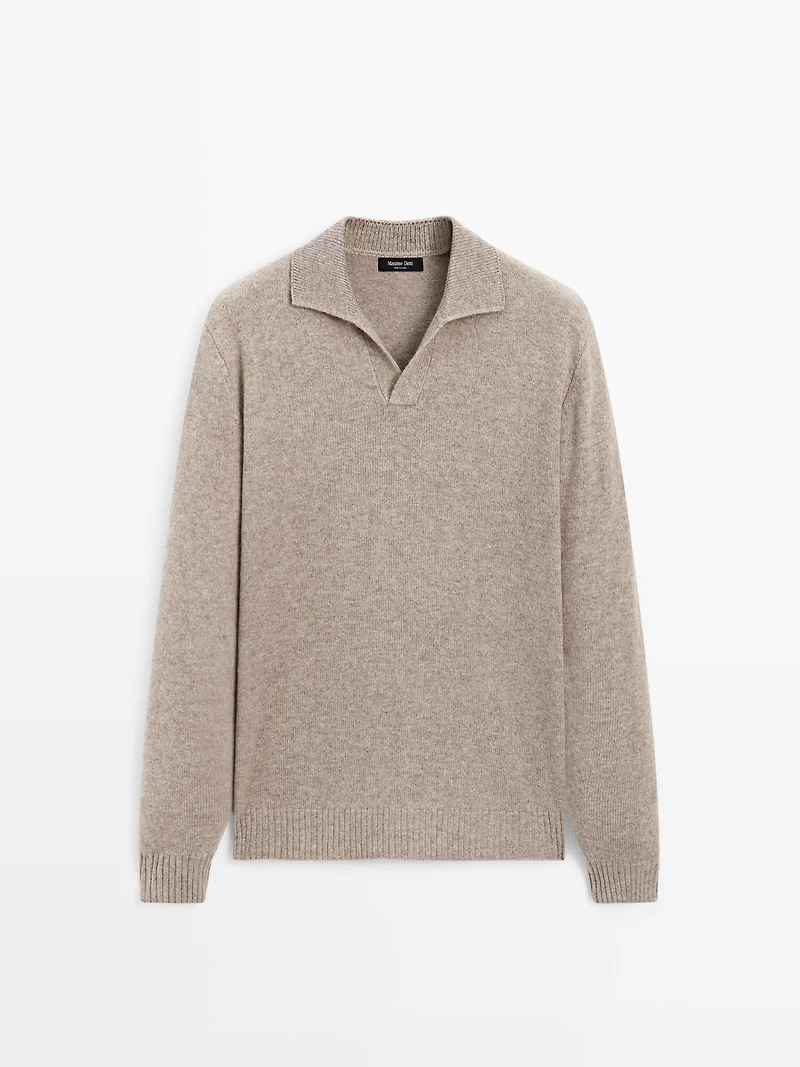 Pull polo à col en V laine mélangée