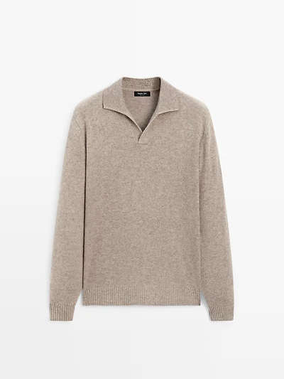 Pull polo à col en V laine mélangée