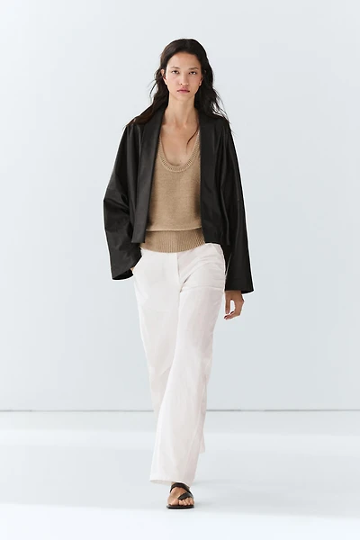 Nappa leather lapel kimono