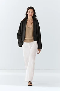 Nappa leather lapel kimono