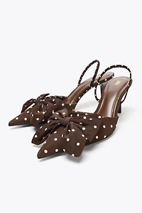 POLKA DOT PRINT HEELED SHOES WITH BOW