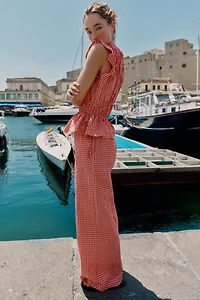 GINGHAM WIDE LEG PANTS
