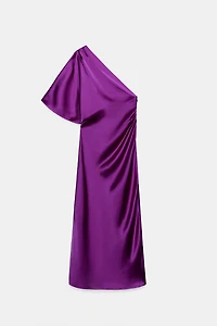 ASYMMETRIC SATIN MIDI DRESS