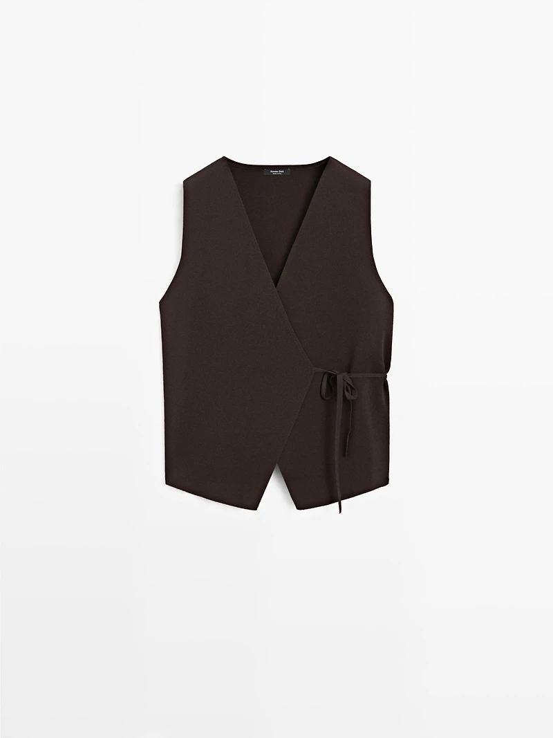Veste sans manches en maille croisée avec nœud