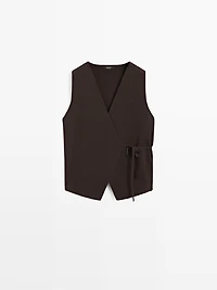 Veste sans manches en maille croisée avec nœud
