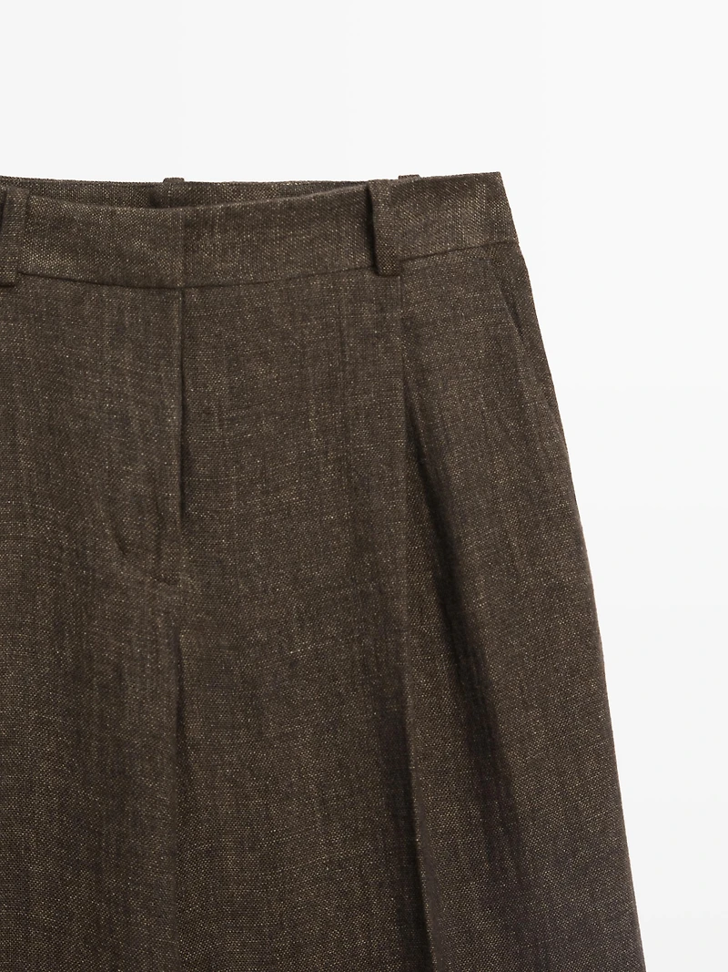 Pantalon à pinces total look lin mélangé