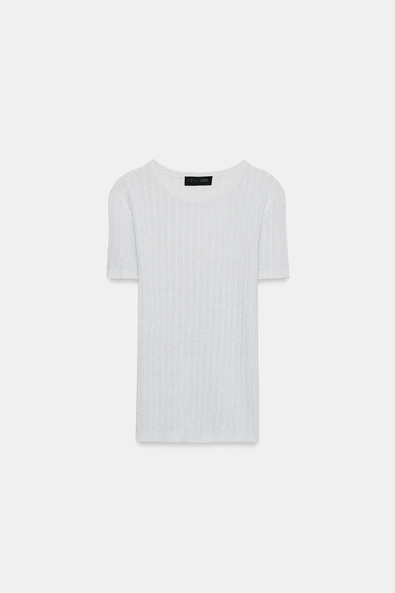METALLIC THREAD RIB KNIT TOP