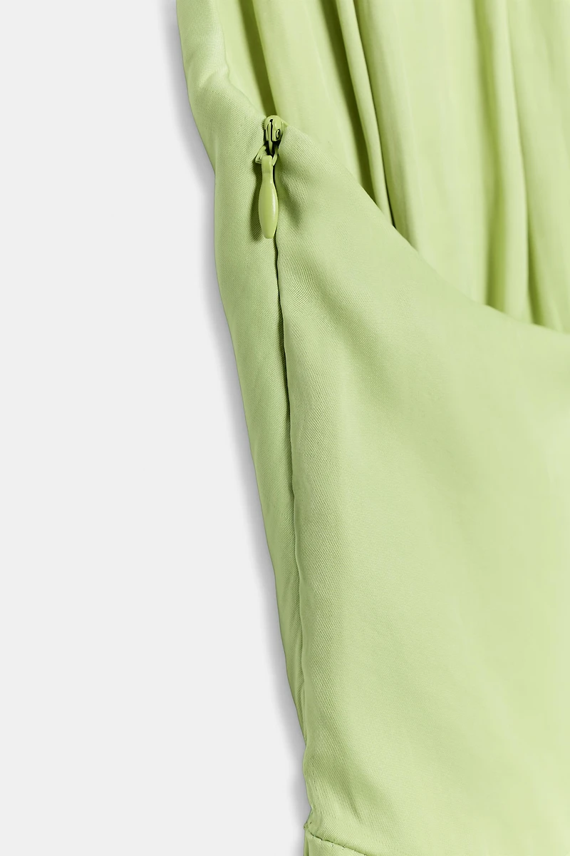 ASYMMETRIC SATIN EFFECT KNOTTED DRESS