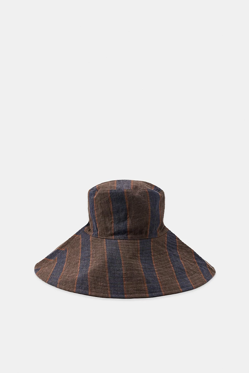 BONNET 100% LIN RAYÉ RÉVERSIBLE