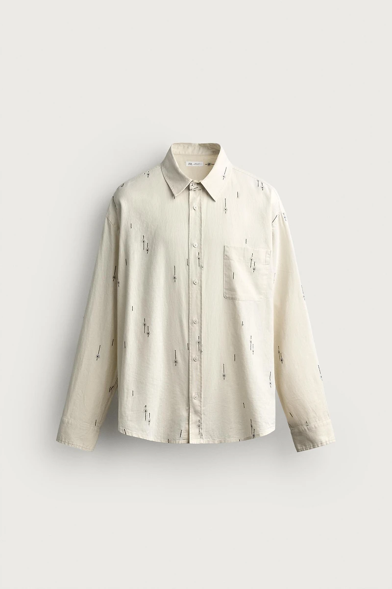 EMBROIDERED COTTON-LINEN RELAXED FIT SHIRT