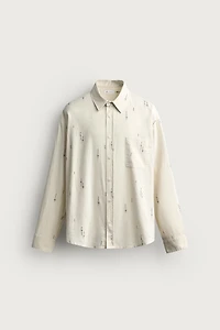 EMBROIDERED COTTON-LINEN RELAXED FIT SHIRT