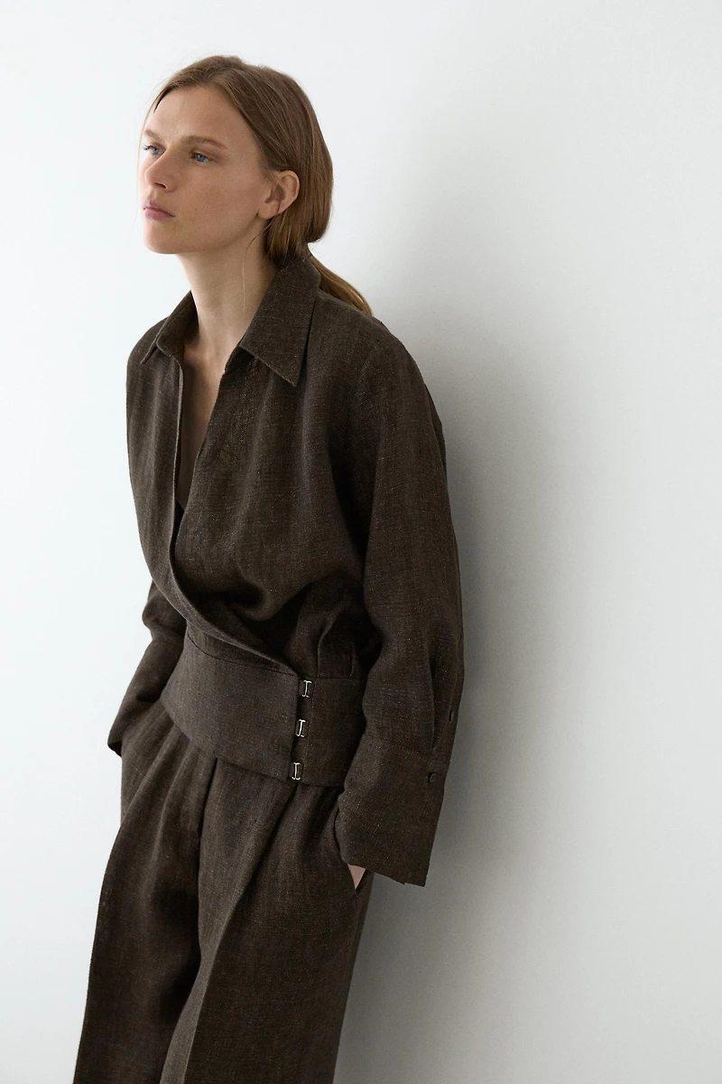 Total look melange linen overshirt