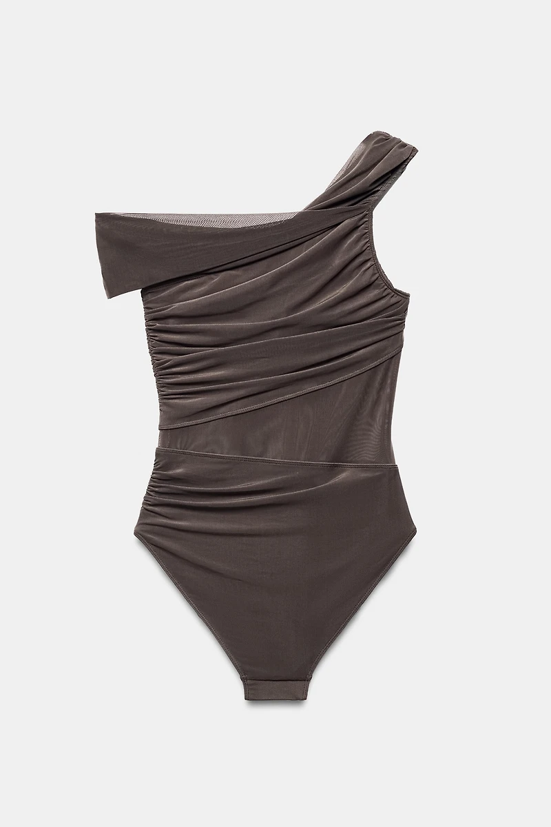 ASYMMETRIC TULLE CUT-OUT SWIMSUIT