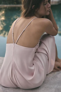GATHERED SATIN EFFECT MIDI DRESS