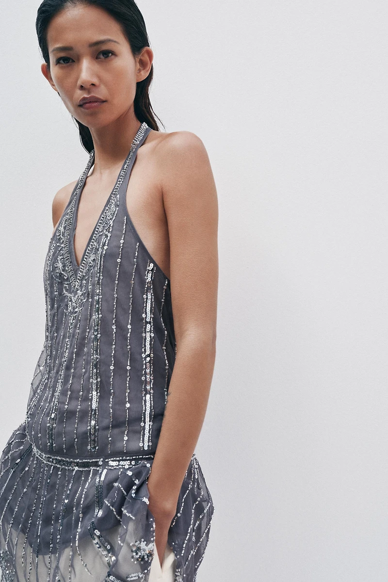 SEQUIN HALTER MINI DRESS