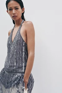 SEQUIN HALTER MINI DRESS