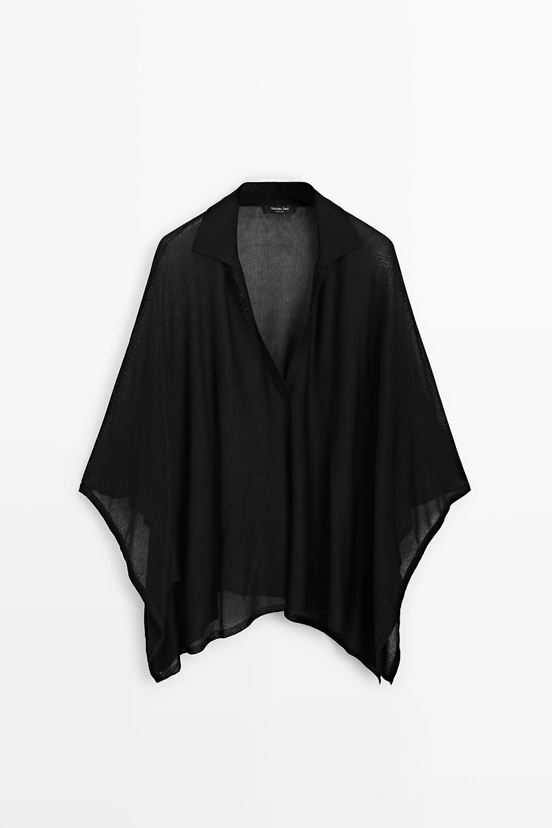 Metallic detail polo collar flowing cape