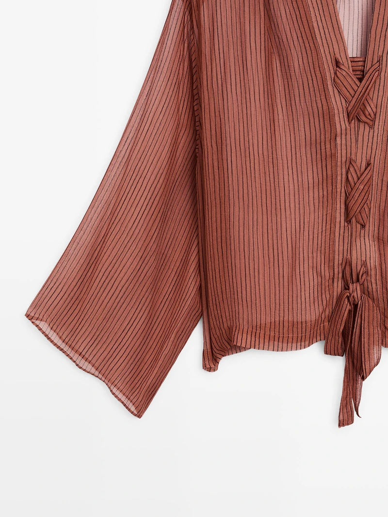 Semi-sheer shirt with tie detail