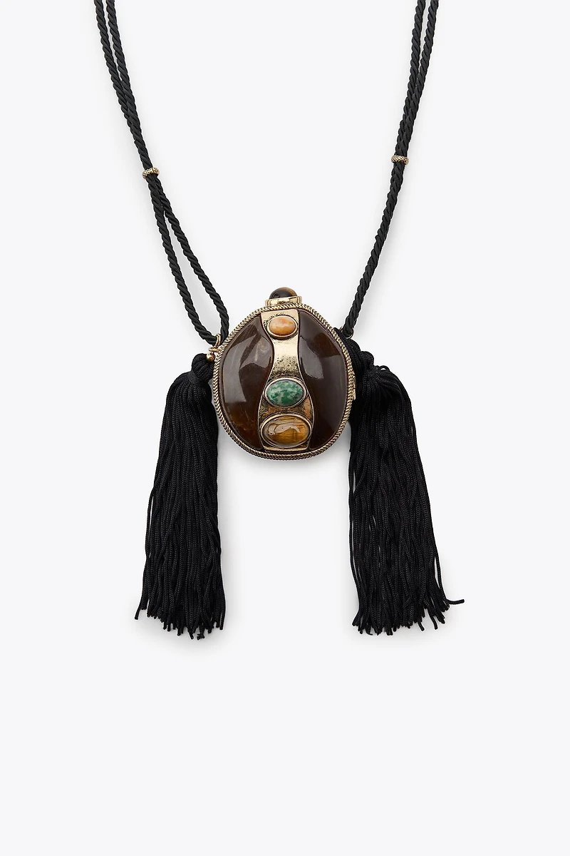 CORD AND STONE BOX NECKLACE