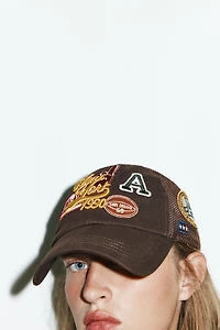 TWILL MESH CAP WITH EMBROIDERED PATCHES
