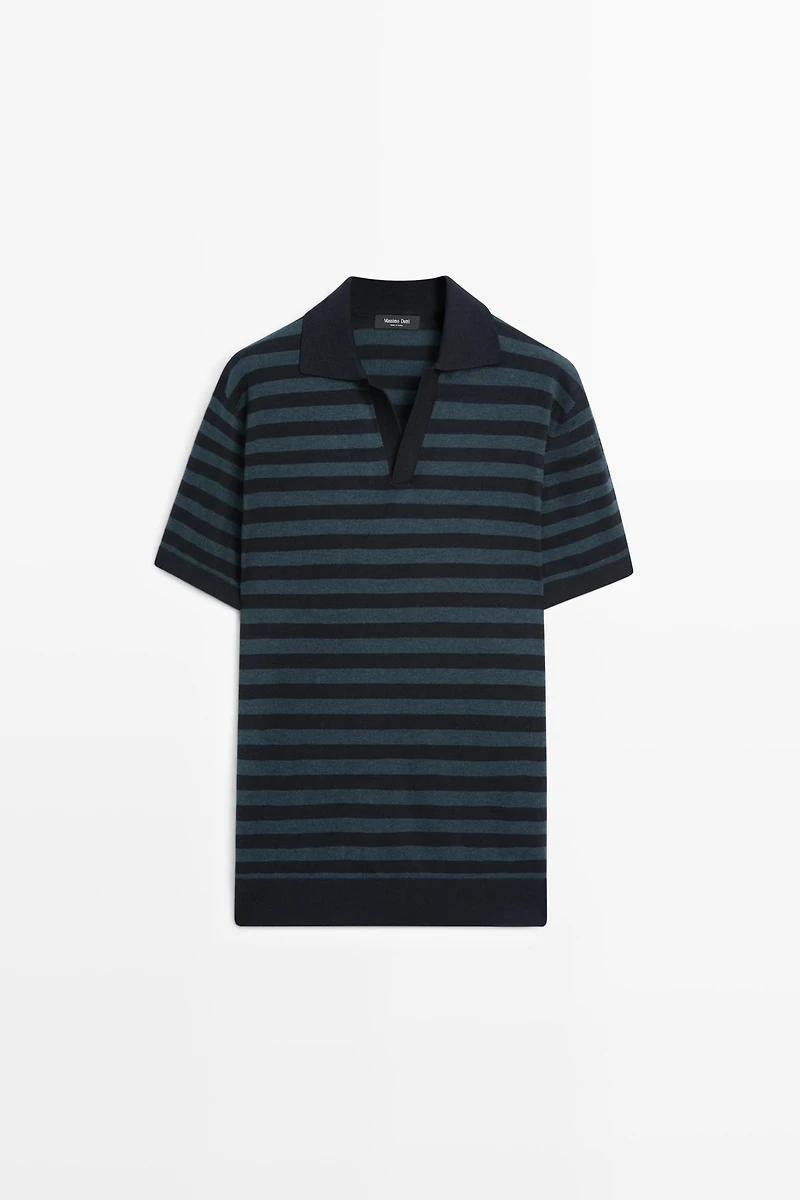 Contrast striped knit polo sweater