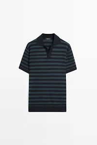Contrast striped knit polo sweater