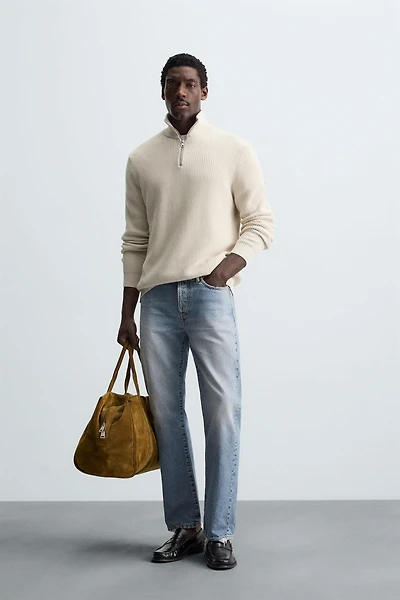 MOCK NECK ZIP-UP SWEATER