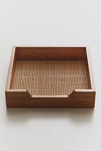 WOOD AND RATTAN NAPKIN HOLDER