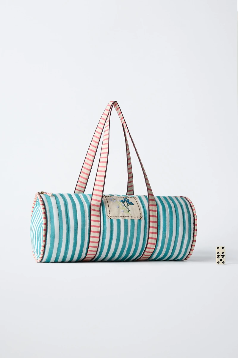 EMBROIDERED STRIPED BOWLING BAG