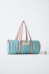 EMBROIDERED STRIPED BOWLING BAG