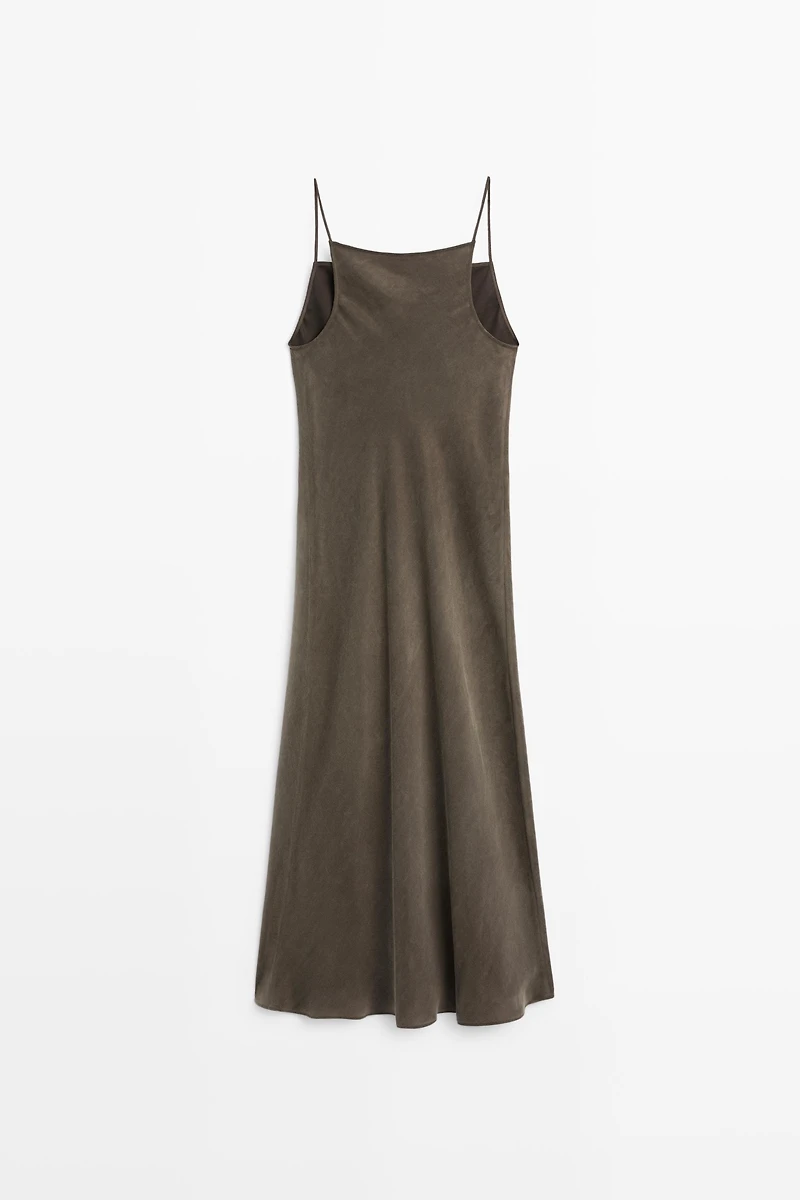 Flowing lingerie midi dress with thin straps