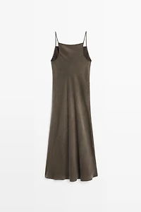 Flowing lingerie midi dress with thin straps