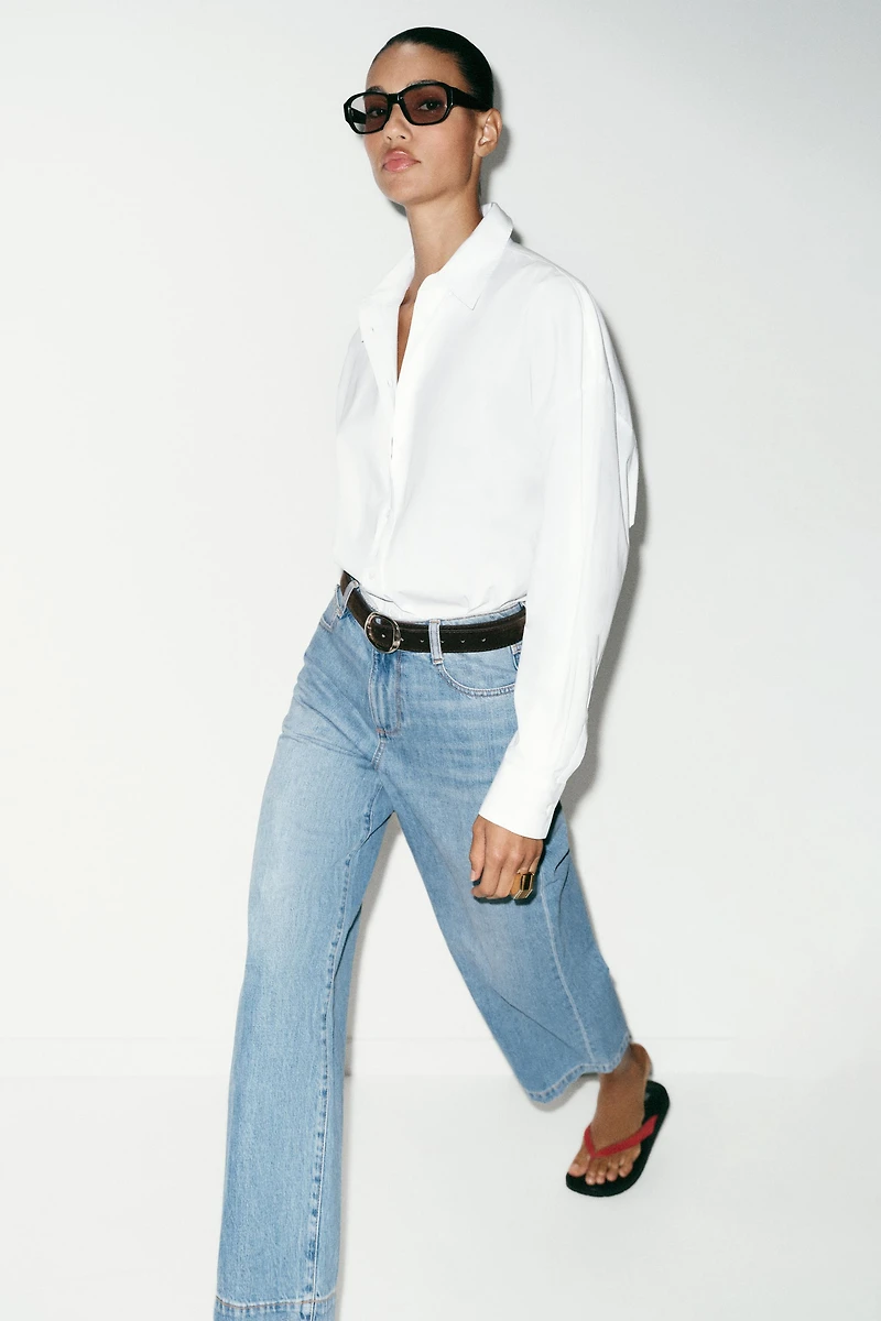 Z1975 BELTED CROPPED WIDE LEG JEANS
