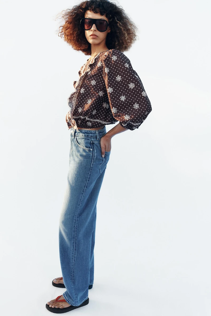 EMBROIDERED PERFORATED POLKA DOT BLOUSE