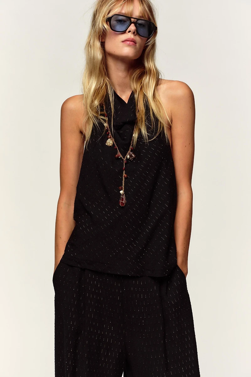 METALLIC THREAD HALTER TOP