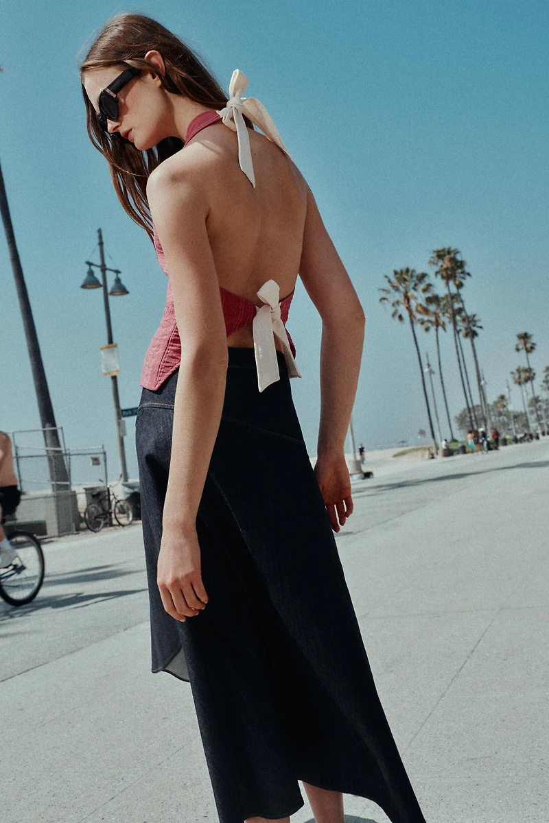 STRIPED TIE HALTER VEST