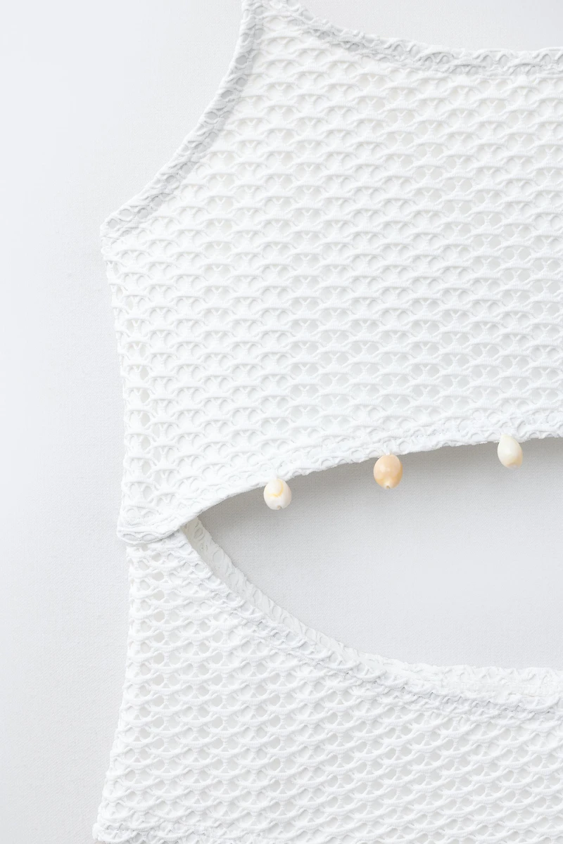 6-14 YEARS/ CROCHET CUT OUT SHELL SWIMSUIT