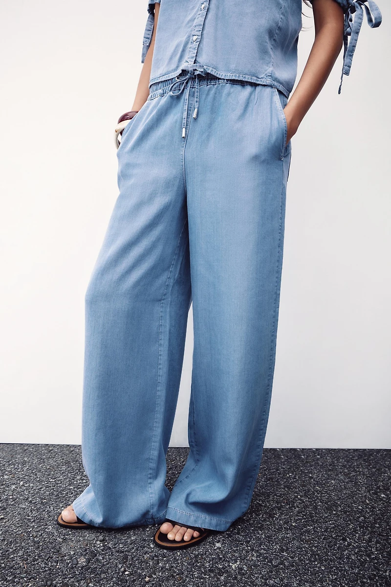 WIDE LEG ELASTIC WAIST PANTS
