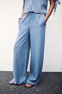 WIDE LEG ELASTIC WAIST PANTS