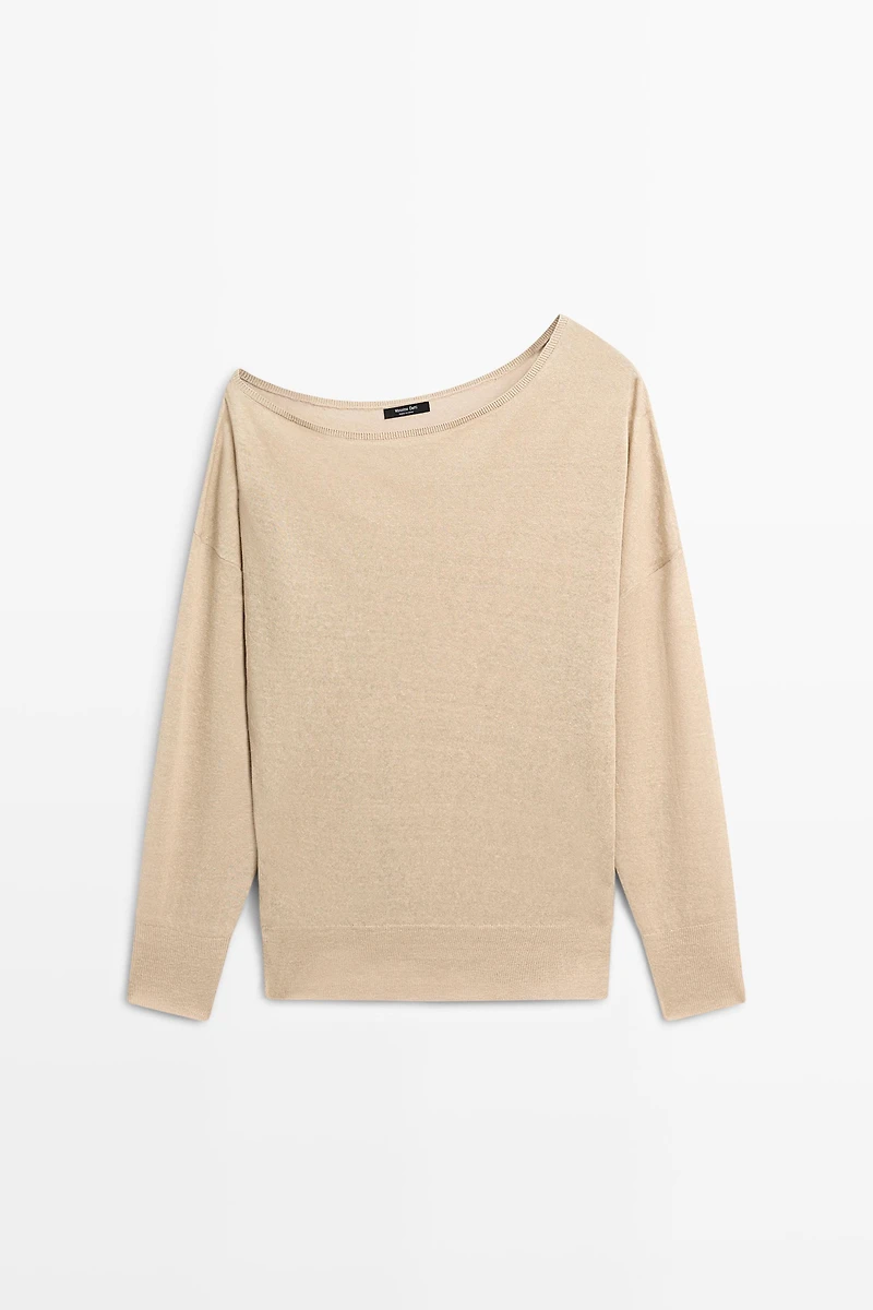 Flowing 100% linen off-the-shoulder sweater