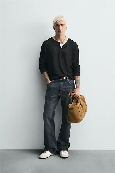 BUTTON NECK KNIT T-SHIRT