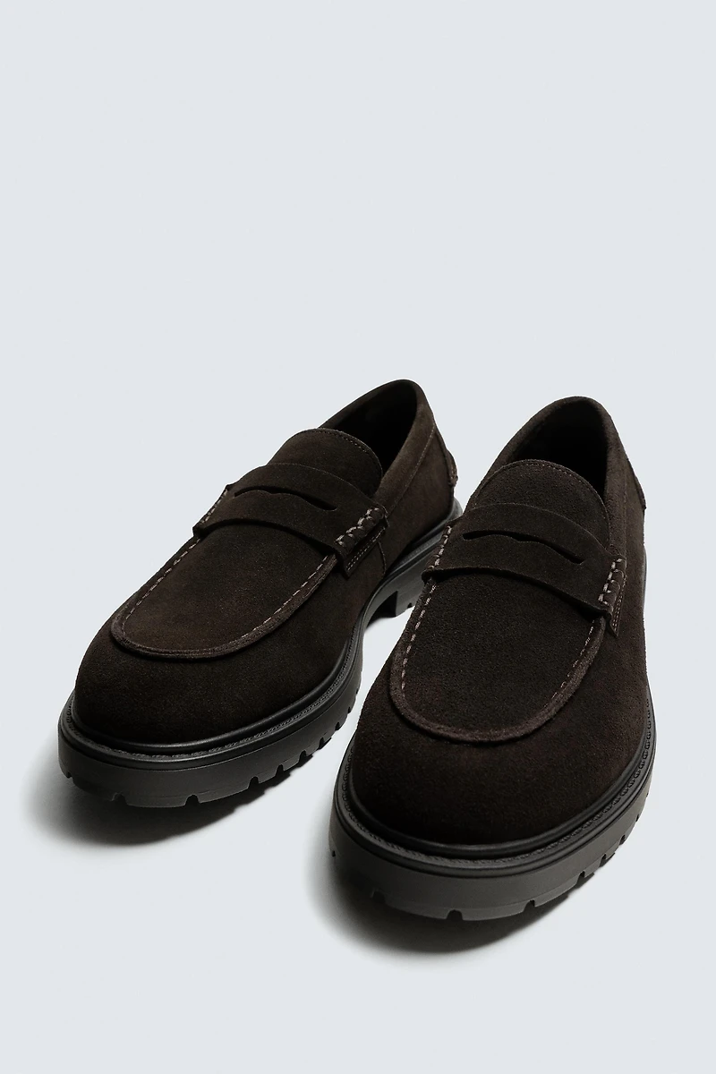 LEATHER TRACK PENNY LOAFERS