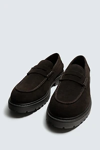 LEATHER TRACK PENNY LOAFERS