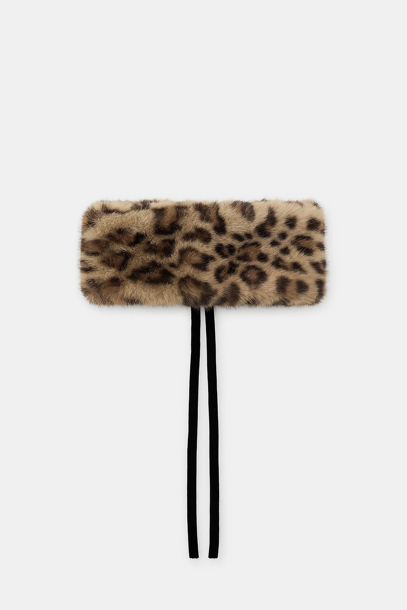 ANIMAL PRINT FAUX FUR NECK WARMER