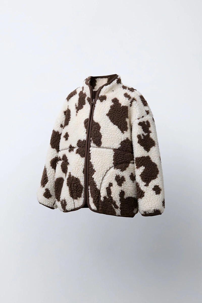 COW PRINT FLEECE JACKET