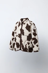 COW PRINT FLEECE JACKET