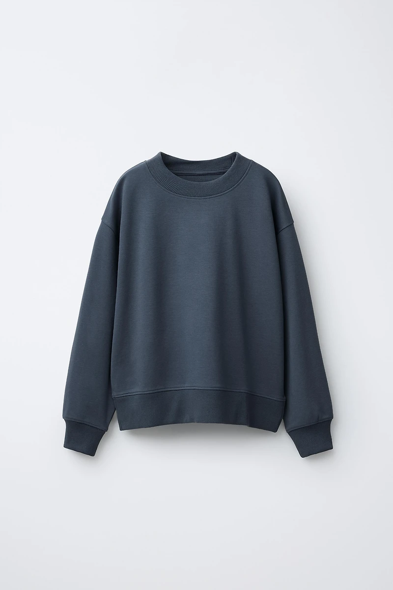 ENSEMBLE SWEAT ET PANTALON EN MOLLETON À JAMBES LARGES UNIE