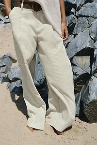 WIDE STRIPED BELTED PANTS