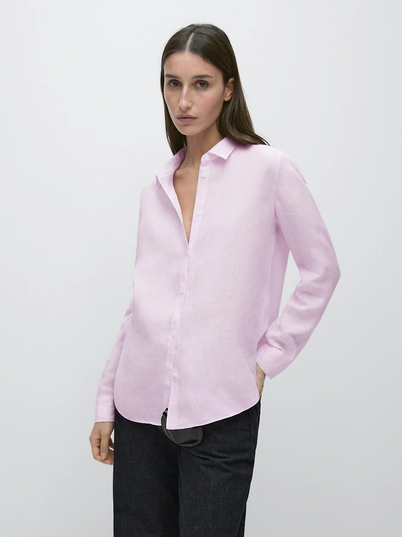 Flowing pinstriped 100% linen shirt